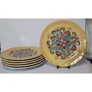 Merritt Set Of Six Six Salad/ Dessert Melamine Plates Floral Scroll Design